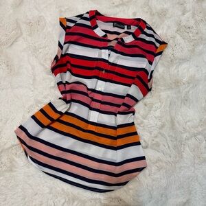 New York & Company Pink and Orange Cap Sleeve Blouse